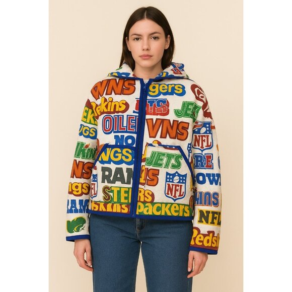Handmade NFL Blanket Jacket | Vintage Football Team Logo Hoodie | Retro Sports F - Picture 1 of 7